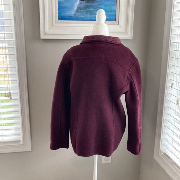 LLBean Burgundy Fleece Pocket Fall Buttonup Jacket Size Large Petite - Picture 8 of 11